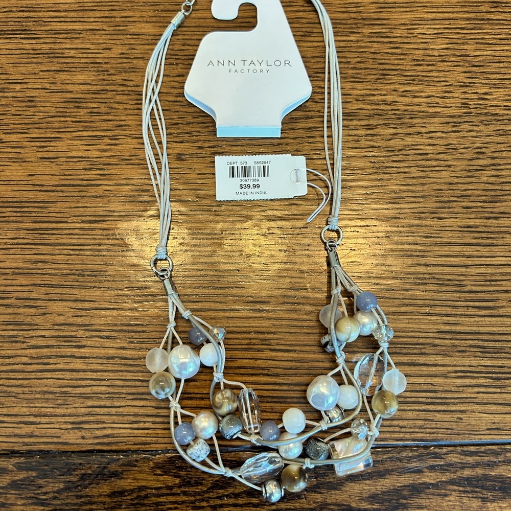 Ann Taylor necklace. Beautiful silver/ white/ pearl/ beige. 20”-22”. NWT